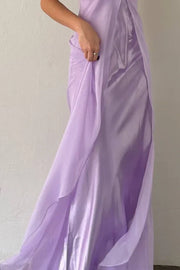 Lilac A-Line Spaghetti Straps Satin And Chiffon Party Prom Dress