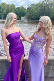 Lilac Fitted Empire Sweetheart Lace And Satin Party Prom Dress