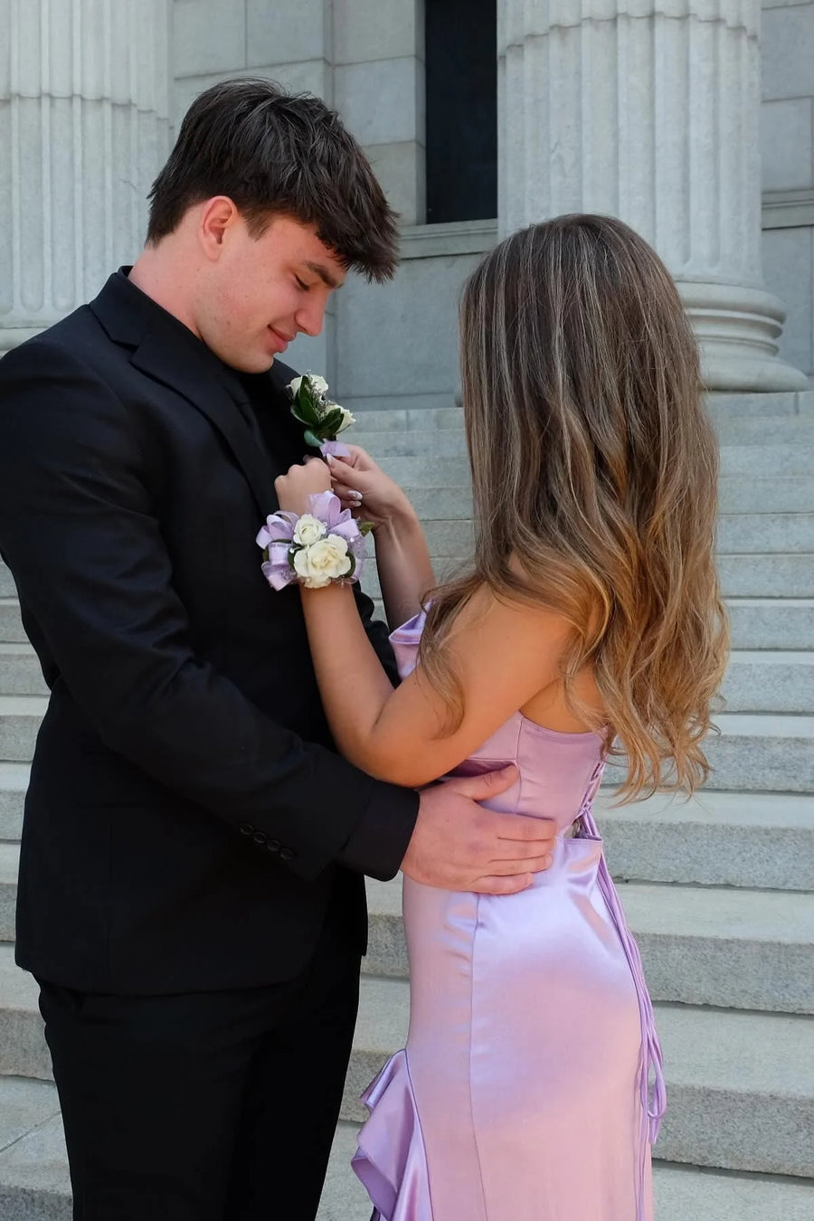 Lilac Satin Spaghetti Straps Ruffle Party Prom Dress