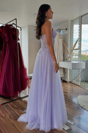 Lilac Sweetheart Sleeveless Tulle A-Line Party Prom Dress