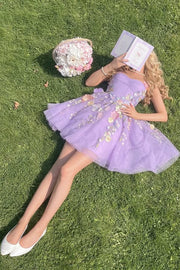 Lilac Tulle A-Line Florals Sweetheart Empire Homecoming Dress