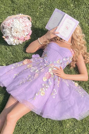 Lilac Tulle A-Line Florals Sweetheart Empire Homecoming Dress