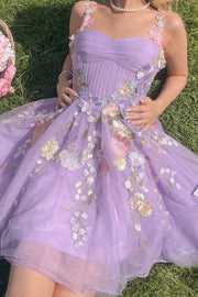 Lilac Tulle A-Line Florals Sweetheart Empire Homecoming Dress