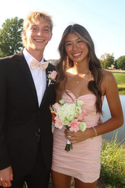 Little Pink Satin Fitted Sweetheart Strapless Pleated Homecoming Dress
