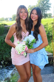 Little Pink Satin Fitted Sweetheart Strapless Pleated Homecoming Dress