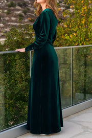 Long Sleeves V-Neck Empire Velvet Bridesmaid Dress