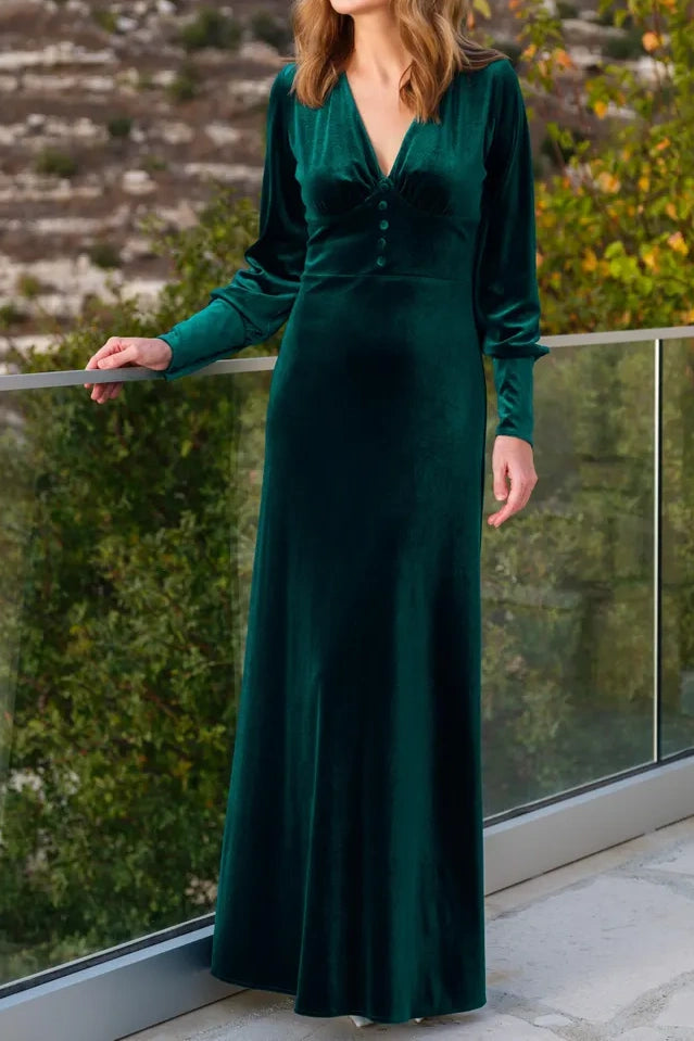 Long Sleeves V-Neck Empire Velvet Bridesmaid Dress