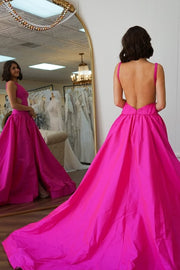 Low V-Neck Backless A-Line Prom Dress With Slit