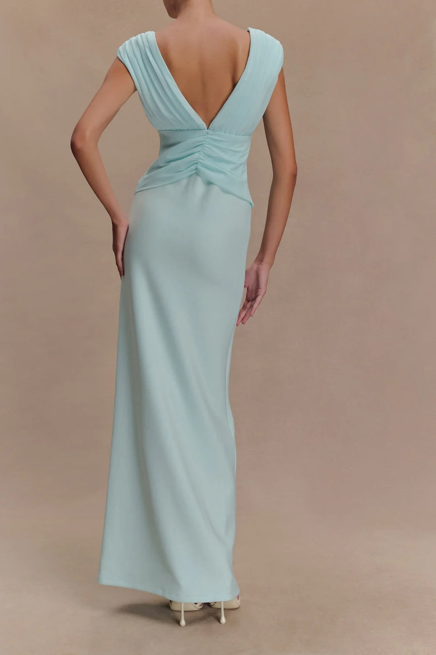 Low V-Neck Backless Chiffon Sheath Maxi Party Prom Dress