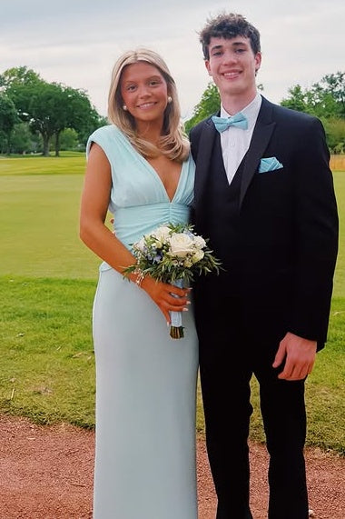 Low V-Neck Backless Chiffon Sheath Maxi Party Prom Dress