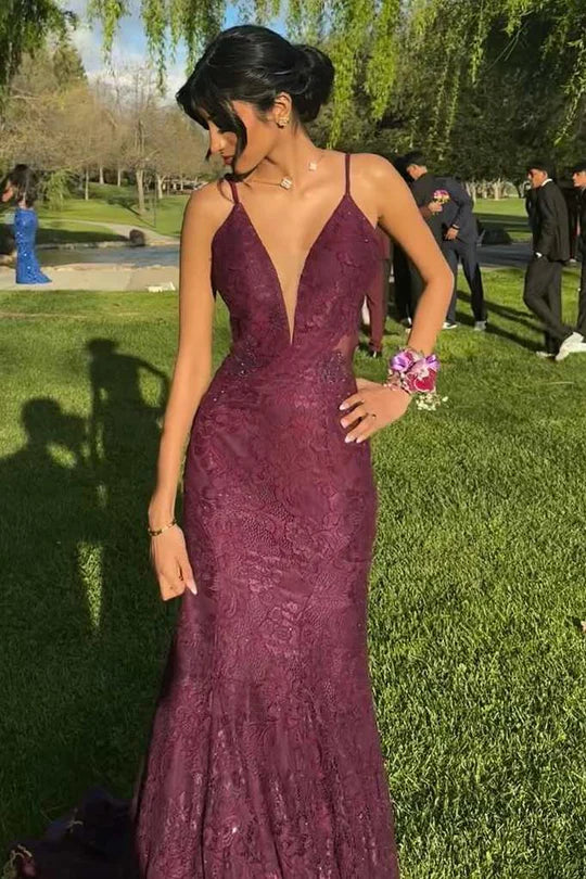 Low V-Neck Backless Mermaid Empire Lace Party Prom Dress