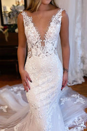 Low V-Neck Backless Mermaid Lace Wedding Dress