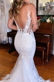 Low V-Neck Backless Mermaid Lace Wedding Dress