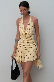 Low V-Neck Haiter Open Back Chiffon Summer Holiday Dress