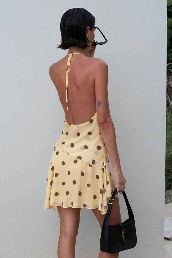 Low V-Neck Haiter Open Back Chiffon Summer Holiday Dress