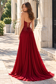 Low V-Neck Halter Empire Lace And Chiffon A-Line Lace-Up Party Prom Dress