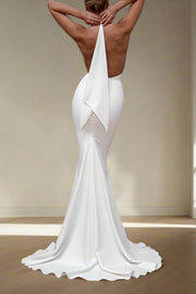 Low V-Neck Halter Open Back Mermaid Wedding Dress