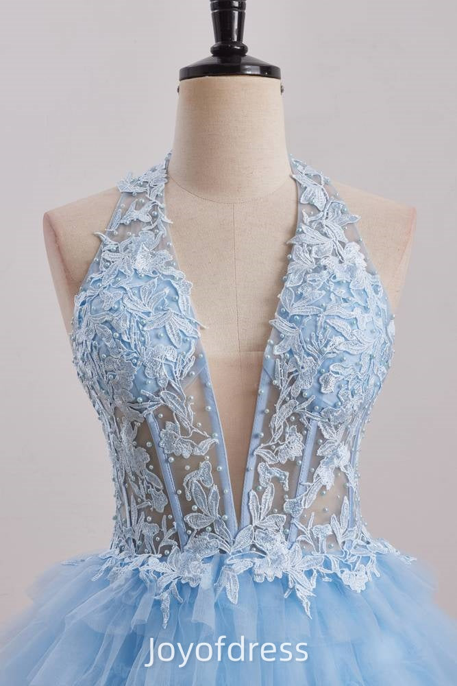 Low V-Neck Halter Ruffle A-Line Empire Homecoming Dress