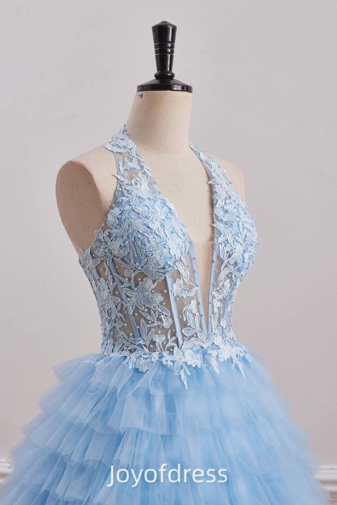 Low V-Neck Halter Ruffle A-Line Empire Homecoming Dress