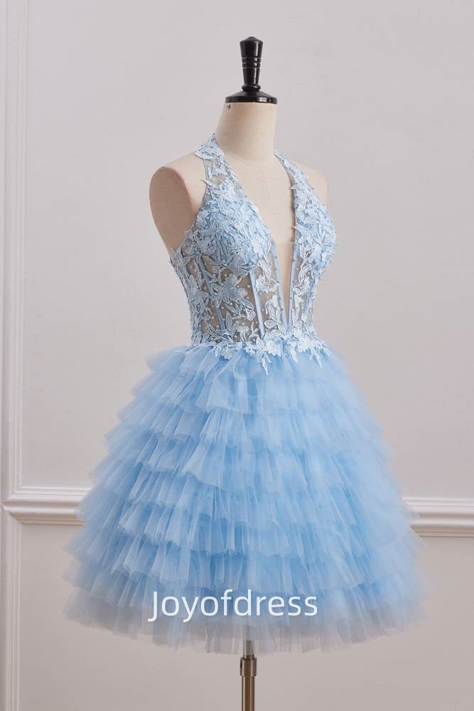 Low V-Neck Halter Ruffle A-Line Empire Homecoming Dress