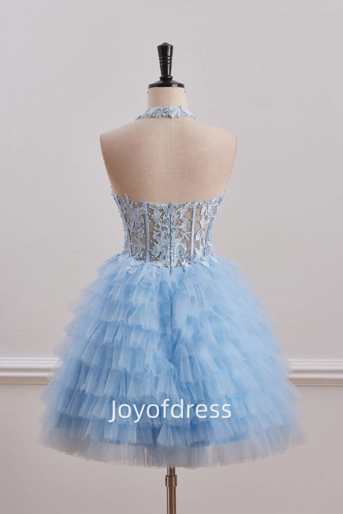 Low V-Neck Halter Ruffle A-Line Empire Homecoming Dress