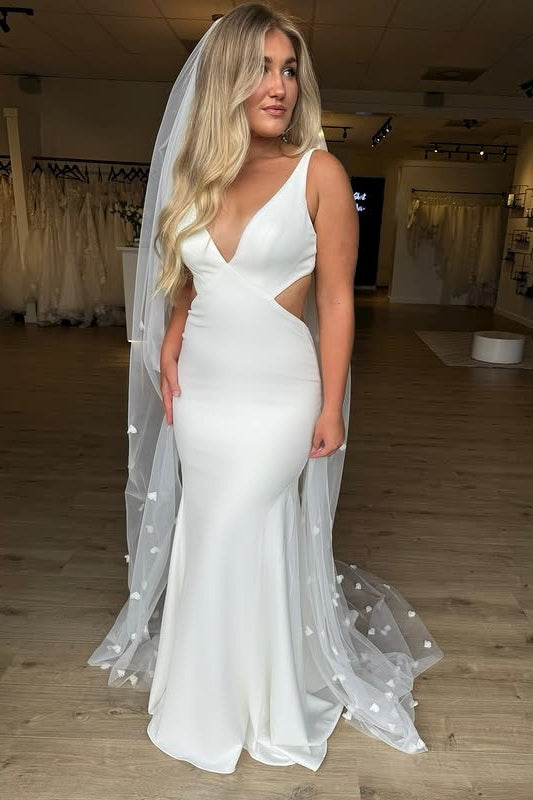 Low V-Neck Illusion Empire Mermaid Summer Wedding Dress