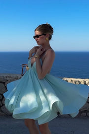 Low V-Neck Lace-Up Tulle A-Line Short Homecoming Dress