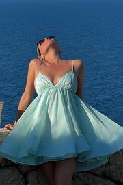 Low V-Neck Lace-Up Tulle A-Line Short Homecoming Dress