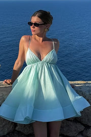 Low V-Neck Lace-Up Tulle A-Line Short Homecoming Dress