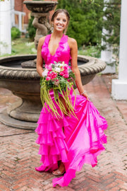 Low V-Neck Ope Back Two Tone Tiered Mermaid Party Prom Dress