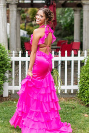 Low V-Neck Ope Back Two Tone Tiered Mermaid Party Prom Dress