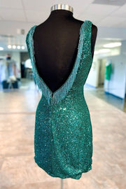 Low V-Neck Sleeveless Backless Sequins Homecoming Dress