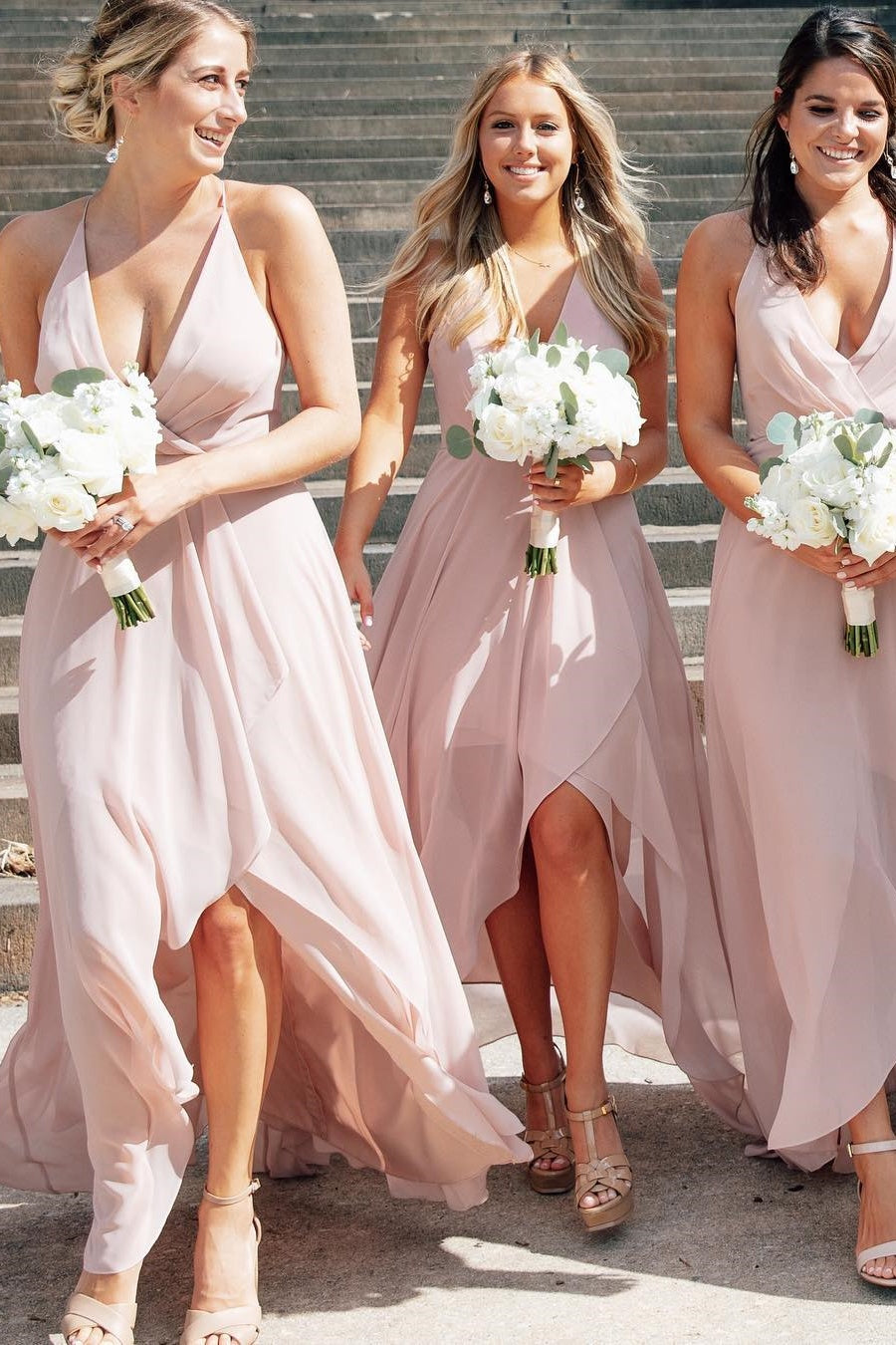 Low V-Neck Sleeveless Empire Chiffon A-Line Bridesmaid Dress