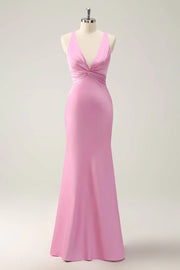 Low V-Neck Spaghetti Straps Empire Trumpet Bridesmaid Dress