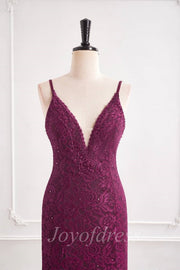 Low V-Neck Spaghetti Straps Fully Lace Mermaid Party Prom Dress