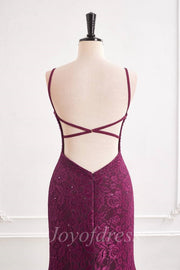 Low V-Neck Spaghetti Straps Fully Lace Mermaid Party Prom Dress