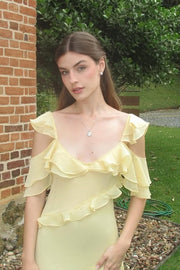 Low V-Neck  Straps Chiffon Ruffle Long Party Prom Dress