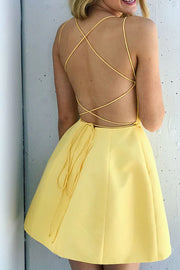 Bateau Spaghetti Straps Lace Up Homecoming Dress With Pockets