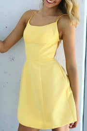 Bateau Spaghetti Straps Lace Up Homecoming Dress With Pockets