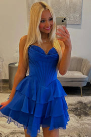 Sweetheart Strapless A-Line Tiered Homecoming Dress