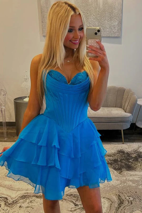 Sweetheart Strapless A-Line Tiered Homecoming Dress