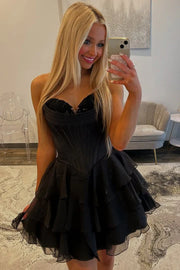 Sweetheart Strapless A-Line Tiered Homecoming Dress