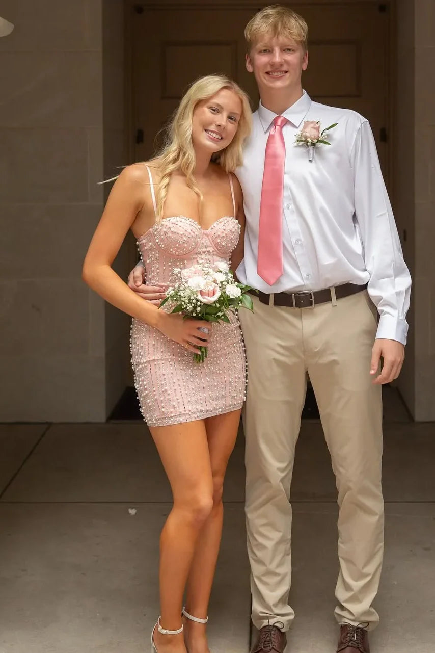 Sweetheart Sleeveless Bodycon Beaded Summer Homecoming Dress