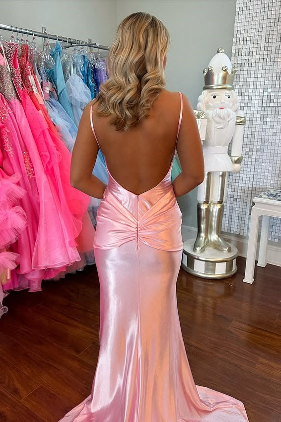 Mermaid Beaded Sweetheart Backless Long Satin Party Prom Dress
