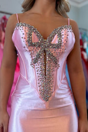 Mermaid Beaded Sweetheart Backless Long Satin Party Prom Dress