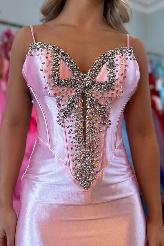 Mermaid Beaded Sweetheart Backless Long Satin Party Prom Dress