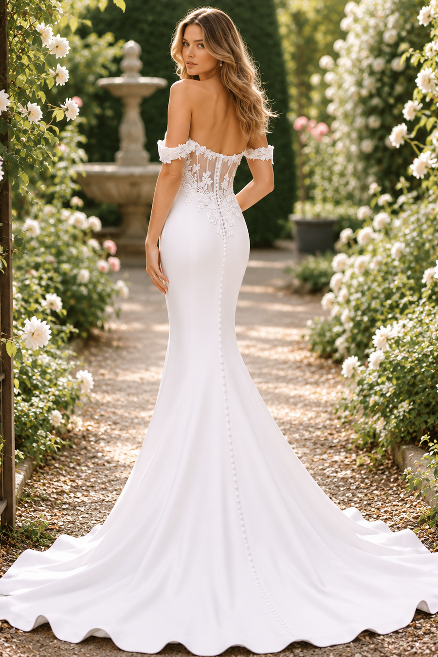 Mermaid Lace Floral Off-Shoulder Satin Wedding Dress With Train