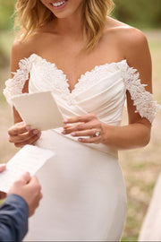 Mermaid Lace Floral Off-Shoulder Satin Wedding Dress With Train