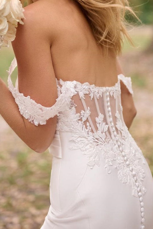 Mermaid Lace Floral Off-Shoulder Satin Wedding Dress With Train
