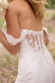 Mermaid Lace Floral Off-Shoulder Satin Wedding Dress With Train